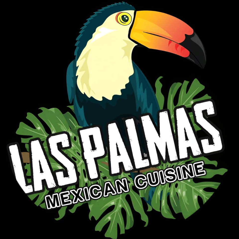 Las Palmas Mexican Cuisine logo featuring a toucan perched on green tropical leaves.