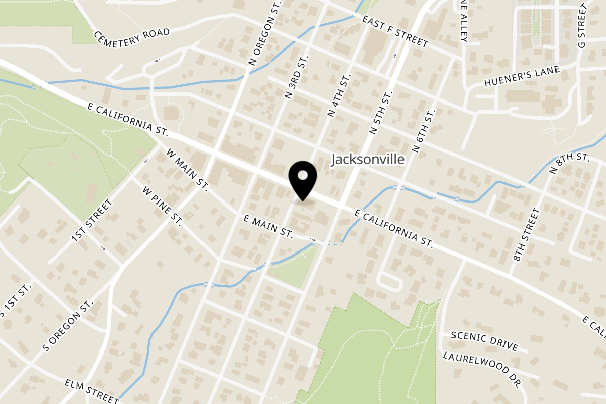 Map showing the location of LAS PALMAS MEXICAN CUISINE on 210 E California St in Jacksonville